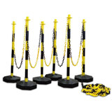Kunststof kettingpalen geel-zwart met vulbare voet (set van 6 palen)