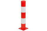 Aanrijdpaal 159x4,5x1000 mm. op voetplaat rood wit